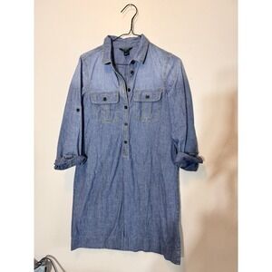Women J. Crew Denim Dress sz 2 XS Cotton, adjustable sleeves
